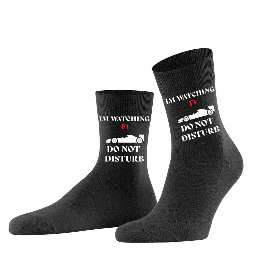 Funny DO NOT DISTURB I'M WATCHING F1 Socks Racing Socks For Men And Teens Funny F1 Gift For Racing Fans Anti-Slip F1 Gear Black-1 EU 38-45