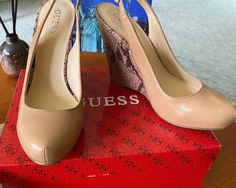 GUESS  "GWRusso"  Sandals/Wedges   Leather   Natural Colour  Size  8.5  New in Box