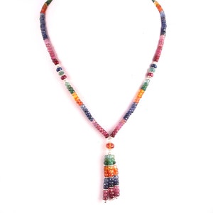154 CT Multi Sapphire Beads, Sapphire Bead Necklace, Multi Beaded Necklace, Disco Beads