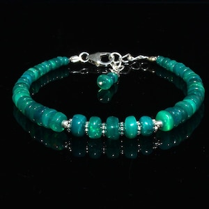 AAA+ Green Ethiopian Opal Bracelet 92.5  Silver 3-7 mm Natural Green Ethiopian Fire Smooth Rondelle Welo Peach Opal Birth Stone Gift