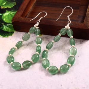 Green Aventurine Gemstone Long Earrings 92.5 Sterling Silver, Emarald Gemstone,Boho Earrings, Birthday Gifts for Her
