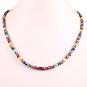 Natural multi sapphire beaded necklace, 5X4 mm multi color sapphire faceted rondelle necklace,  birthstone jewelry, Women Gift