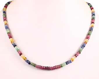 Collana con perline di zaffiro multicolore: gioiello con gemma rondella sfaccettata