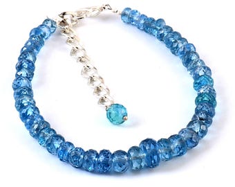 AAA+++Blue Topaz Bracelet Blue Topaz Faceted Rondelle Beads Bracelet Rare Sky Blue Topaz Gemstone Bead Natural Blue Topaz Beads For Jewelry
