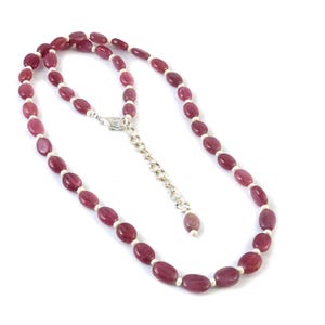 Natural Ruby Ovel Necklace  Oval Smooth Ruby Gemstone Necklace -Ruby Stone Beads Necklace Ruby Beaded Necklace Women&#39;s Jewelry Gift Necklace