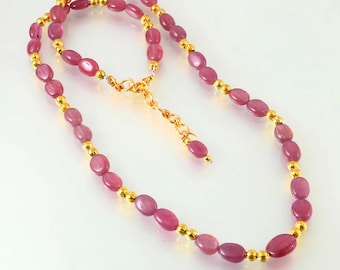 Natural Ruby Nugget Necklace, Oval Beads, 18 Inch