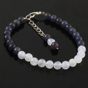 Naturel Moonstone And Iolite | AAA+ rainbow moonstone bracelet | AAA+ Iolite bracelet | White rainbow moonstone bracelet | CHRISMAS Day Gift