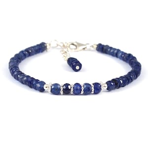 AAA + Blauer Saphir Armband 92.5 Sterling Silber 4-5 mm Natürlicher Blauer Saphir Rondell Pfirsich Saphir Chirstmas Day Geschenk