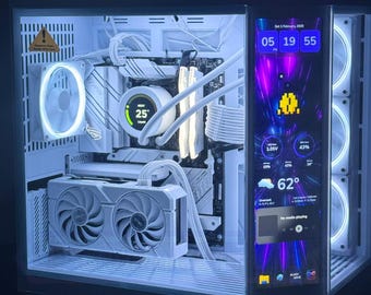 Gaming PC - Freya || Custom Screens || Wi-Fi || Fast Storage || Liquid Cooling || Bluetooth - White Prebuilt Gaming Computer