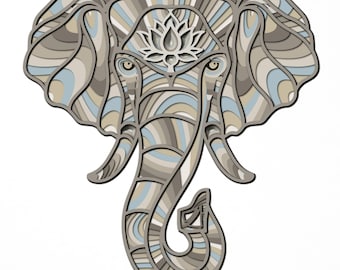 Lotus Elephant 3D Layered Wooden Wall Art | Sacred Geometry Sculptural Elephant Artwork