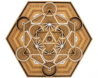 Cubo de Metatrón: Arte mural de madera en capas 3D / Escultura de geometría sagrada / Arte mural espiritual moderno