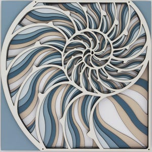 Nautilus Shell Wall Art – 3D Layered Ocean-Inspired Design | Modern Coastal Geometry | Handmade Laser Cut Decor for Beach House Gift