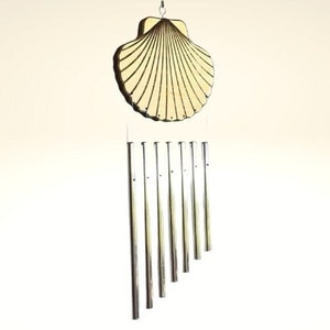 Sea Shell Wind Chime – Coastal Bar Chimes in 432Hz | Beach Decor Gift | Handmade Wood & Aluminum Art | Calming Outdoor Sound Chime