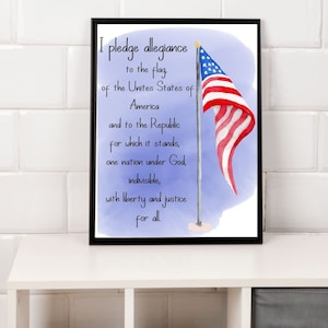 Printable Pledge of Allegiance Sign, Homeschool Wall Art, American Flag Printable Wall Art, Patriotic Printable Wall Art, Classroom Wall Art