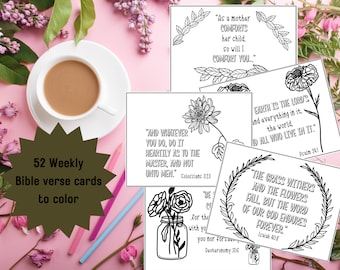 Coloring Bible Verse Cards, Printable Floral Coloring Cards, Faith, Christian, Gifts for Encouragement, Gifts for Women