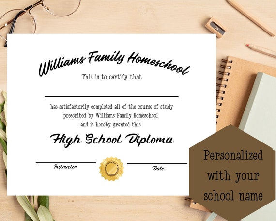 Personalized High School Diploma for Homeschools