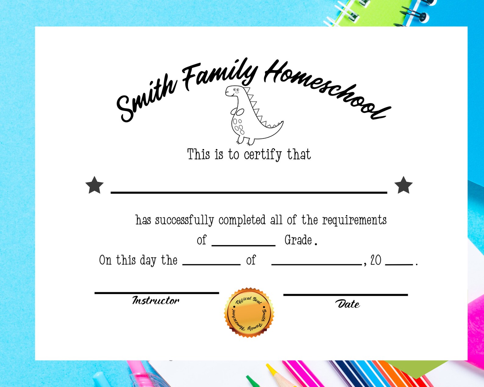Personalized Printable Certificate of Completion, Any Grade ...