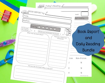 Printable Book Report and Daily Reading Worksheet, Kids Blank Reading Report, First Book Report Template, Childrens Reading Activity