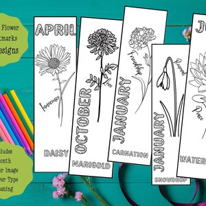 Drucken Sie Ihre eigenen Geburtsblumen-Lesezeichen, 24 Designs Geburtsblumen-Lesezeichen, Buchliebhaber und Lese-Ausdrucke