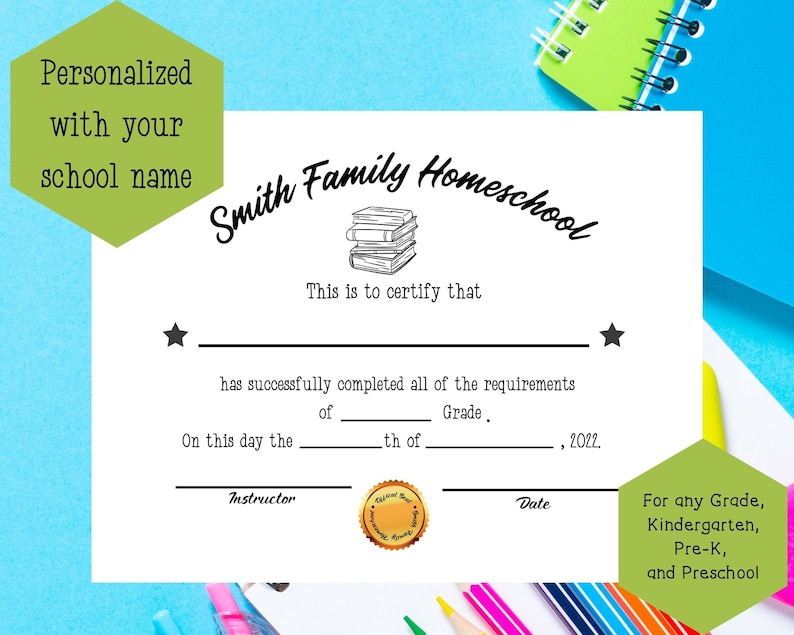 Personalized Printable Certificate of Completion, Any Grade ...