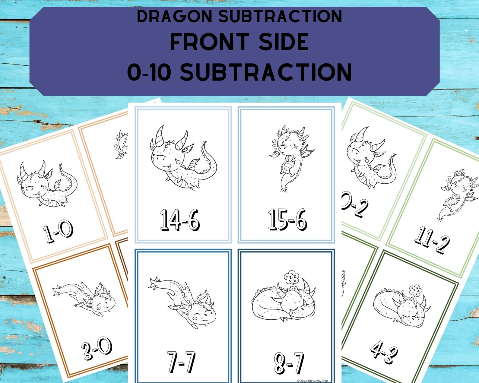Printable Subtraction Flash Cards 010,dragon Subtraction Flashcards