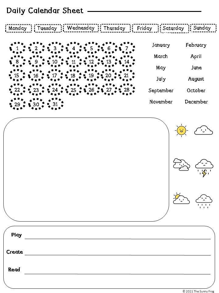 Printable Daily Calendar Worksheet, Homeschool Morning Activity ...