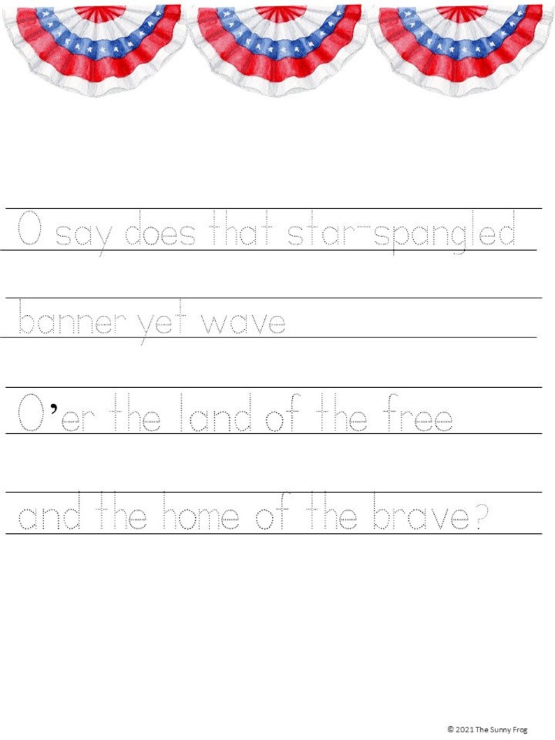 Printable National Anthem Worksheets and Activities Star - Etsy