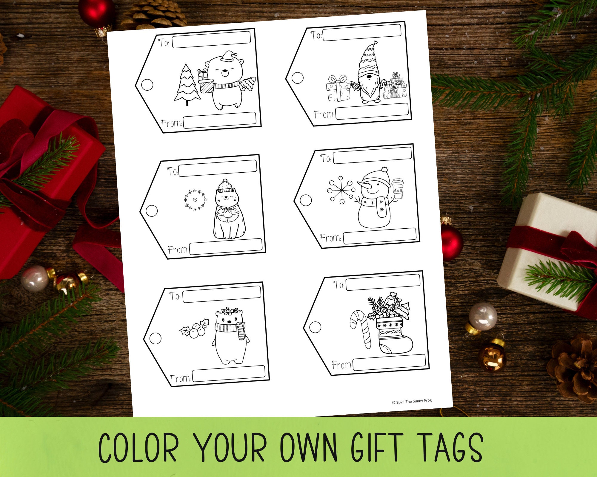 Printable Color Your Own Gift Tags, Kids Gift Tags, Christmas DIY Gift ...