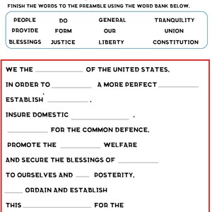 Printable Preamble Worksheets and Activities, Preamble to the ...