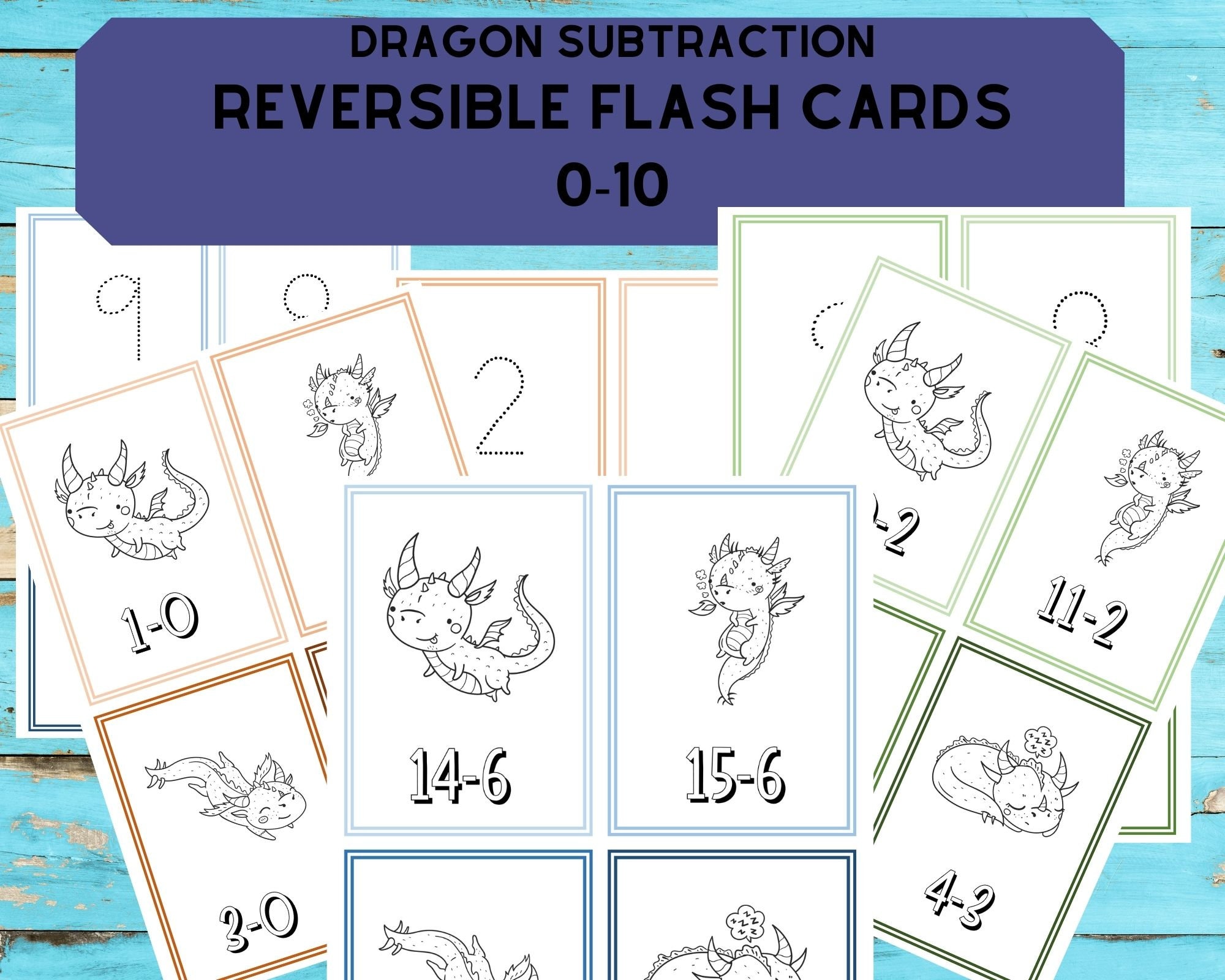 Printable Subtraction Flash Cards 0-10dragon Subtraction - Etsy Printable Subtraction Flash Cards 0-10dragon Subtraction - Etsy