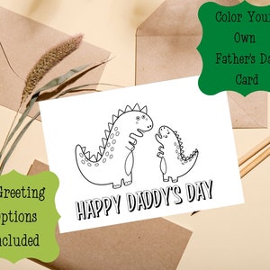 Drucken Sie Ihre eigene Vatertagskarte, Papa und Baby Dinosaurier, färben Sie Ihre eigenen Karten für Papa, Vatertagskarte, Karten für Kinder zum Basteln