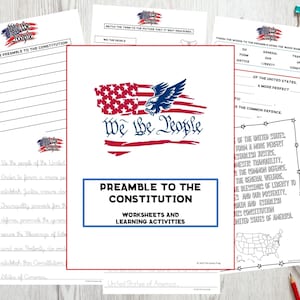 Printable Preamble Worksheets and Activities, Preamble to the Constitition Unit Study, Homeschool Morning Basket, Memorization, Patriotic