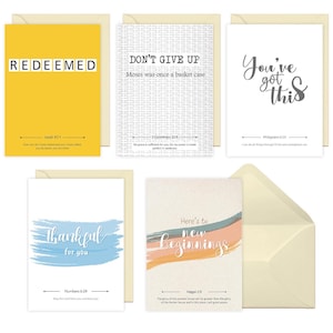 KultureGames 10 Pack Premium Christian Greeting Cards, Encourager les cartes avec enveloppes et autocollants (5 messages de versets bibliques habilitants).