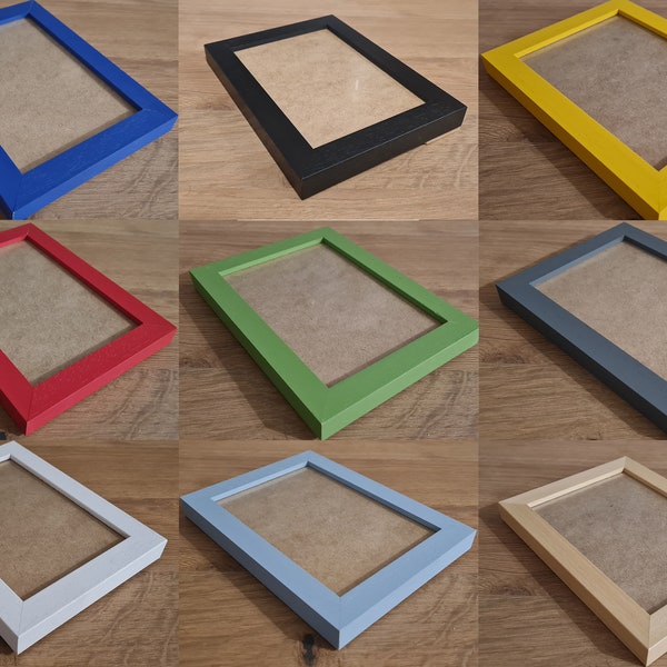 Coloured 7x5" Wooden Picture Frame, Photo Frames, with Clear Acrylic and strut back, will hang or stand either way