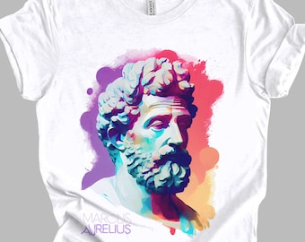 Marc Aurel Aquarell Minimalist T-Shirt 1 | Philosophie Geschichte Geschenk Unisex Tshirt Shirt | Mindspring Rückzug