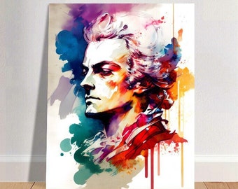Wolfgang Amadeus Mozart Watercolor Art Print Portrait POSTER 2 | Classical Music Physical Wall Art | Mindspring Retreat