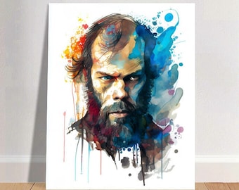 Fyodor Dostoevsky Watercolor Art Print Portrait POSTER 4 | Classic Literature Physical Wall Art | Mindspring Retreat