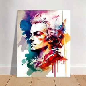 Wolfgang Amadeus Mozart Watercolor Art Print Portrait POSTER 2 | Classical Music Physical Wall Art | Mindspring Retreat