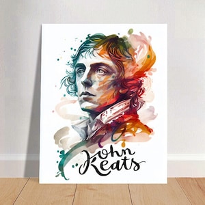 Affiche de portrait d'impression d'art aquarelle de John Keats | Art mural physique, littérature classique, poésie | Retraite de Mindspring
