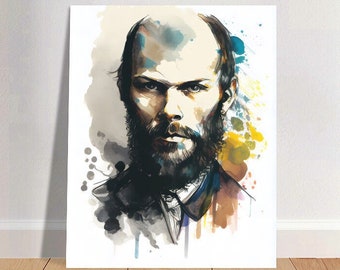 Fyodor Dostoevsky Watercolor Art Print Portrait POSTER 3 | Classic Literature Physical Wall Art | Mindspring Retreat