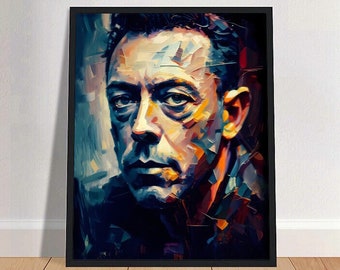 Albert Camus Obraz olejny Sztuka wydruk Portret PLAKAT 3 | Nowoczesna filozofia Fizyczna sztuka ścienna | Mindspring Retreat