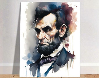 Ritratto di stampa artistica ad acquerello di Abraham Lincoln POSTER 2 / Arte della parete fisica della storia americana / Ritiro di Mindspring