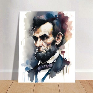 Abraham Lincoln Watercolor Art Print Portrait POSTER 2 | American History Physical Wall Art | Mindspring Retreat