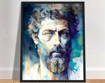 Marcus Aurelius Watercolor Art Print Portrait POSTER 2 | History Philosophy Physical Wall Art | Mindspring Retreat
