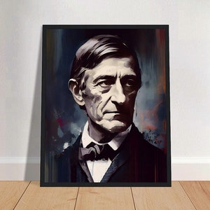 Puede incluir: Una pintura de un hombre con una expresi&oacute;n seria. Lleva un traje oscuro con una camisa blanca y una corbata de lazo negra. El fondo es un dise&ntilde;o abstracto azul oscuro y verde.