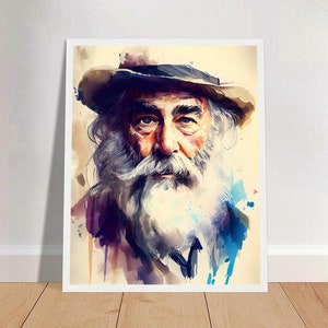 Walt Whitman Watercolor Art Print Portrait POSTER | Classic Literature Poetry Physical Wall Art | Mindspring Retreat