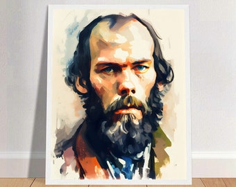 Fyodor Dostoevsky Watercolor Art Print Portrait POSTER 2 | Classic Literature Physical Wall Art | Mindspring Retreat