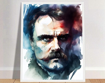 Friedrich Nietzsche Watercolor Art Print Portrait POSTER | Philosophy Physical Wall Art | Mindspring Retreat
