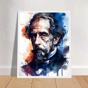 Retrato do impressão da arte da aguarela de Charles Dickens PÔSTER | Arte física da parede da literatura clássica | Retiro da Primavera Mental