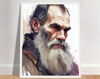 Leo Tolstoy Watercolor Art Print Portrait POSTER | Russian Classic Literature Physical Wall Art | Mindspring Retreat